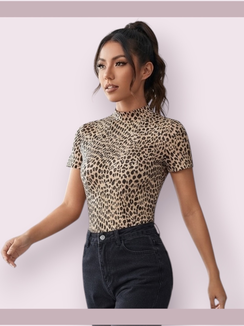 Brandy Melville John Galt Ashlyn Mock Neck Leopard Top